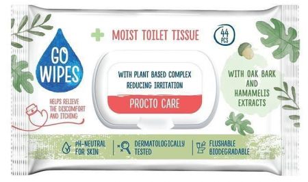 Vlhčený toaletní papír "Procto Care", 44 ks, GO WIPES WWTP4420GOWIPESPROCTO