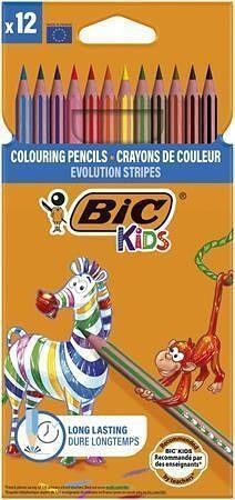 Pastelky "Evolution Stripes", 12 různých barev, šestihranné, BIC KIDS 9505222