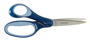 Nůžky, modrá se třpytkami, školní, 18 cm, pro leváky, FISKARS 1067862