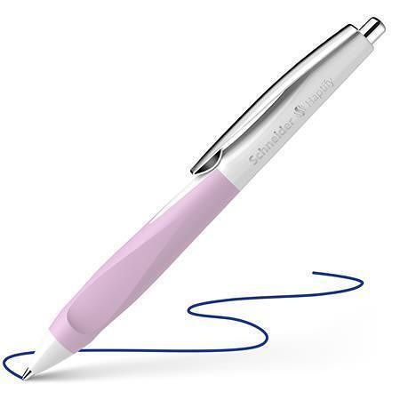Kuličkové pero "Haptify", modrá, 0,5 mm, stiskací mechanismus, bílo-růžové tělo, SCHNEIDER