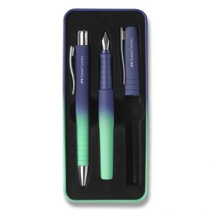 Sada plnicího a kuličkového pera Faber-Castell Poly Ball Flow Buzzing Blue