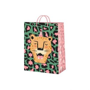 ALBI Dárková taška malá - Zelená leopardí s leopardem (17,8 × 9,8 × 22,9 cm)
