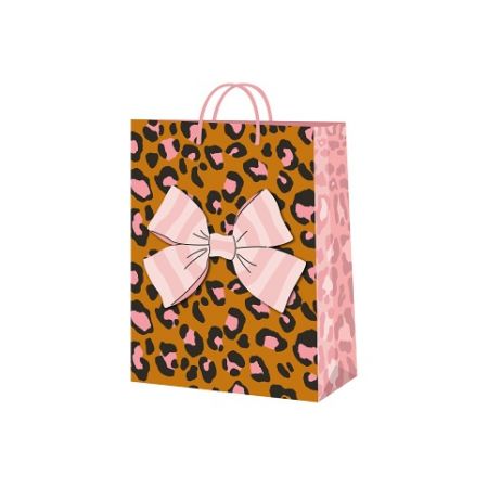 ALBI Dárková taška malá - Hnědá leopardí s mašlí (17,8 × 9,8 × 22,9 cm)