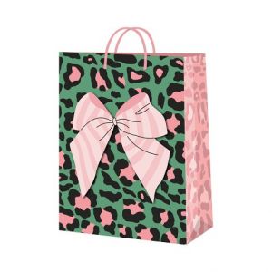 ALBI Dárková taška velká - Zelená leopardí s mašlí (26 × 12,7 × 32,4 cm)
