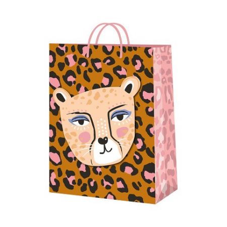 ALBI Dárková taška velká - Hnědá leopardí s leopardicí (26 × 12,7 × 32,4 cm)