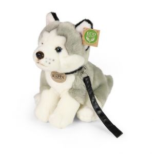 Plyšový pes husky s vodítkem 28 cm ECO-FRIENDLY