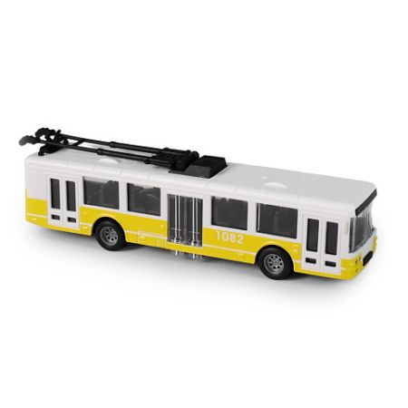 Trolejbus MHD žlutý 16 cm - otevírací dveře