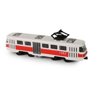 Tramvaj MHD červená 16 cm - otevírací dveře