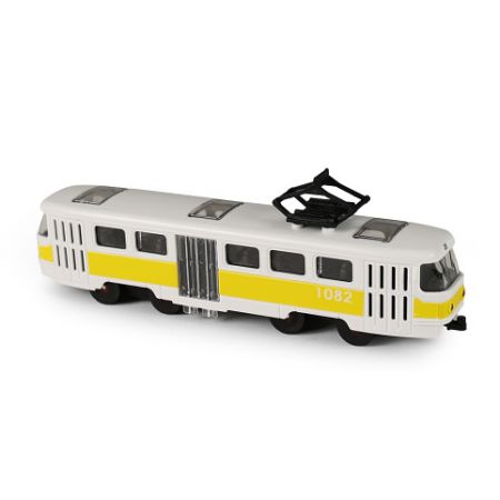 Tramvaj MHD žlutá 16 cm - otevírací dveře