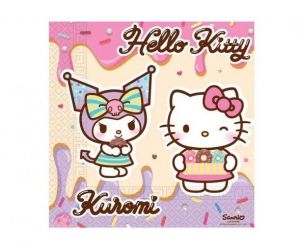Ubrousky 33 x 33 cm 20 ks Hello Kitty a Kuromi