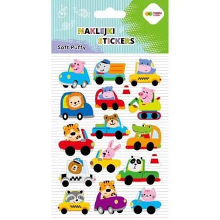 Samolepky 3D SOFT PUFFY 11 x 20,5 cm - Zvířátka v autě