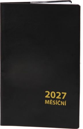 Diář měsíční malý černý 2027, 7,5cm x 11,5cm, DMM202