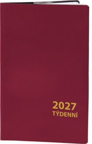Diář týdenní - bordó 2027, 9cm x 15cm, DT217