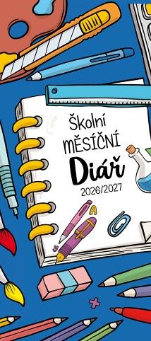 Diář školní měsíční potisk 2026/2027, 8cm x 18cm, SDM20