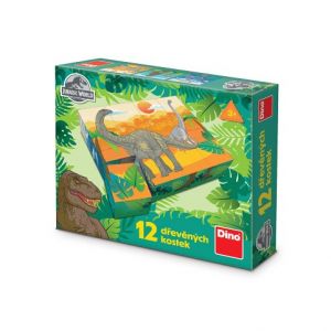 DINO Dřevěné licenční kostky Jurský svět – 12 kostek