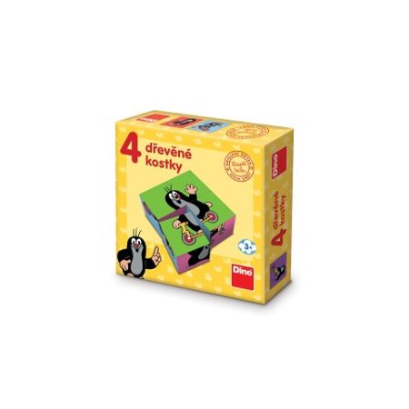 DINO Dřevěné licenční kostky Krteček - 4 kostičky