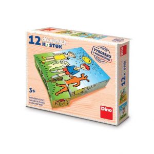 DINO Dřevěné kostky Pejsek a kočička – 12 kostek