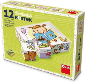 DINO Dřevěné kostky Hezký den – 12 kostek