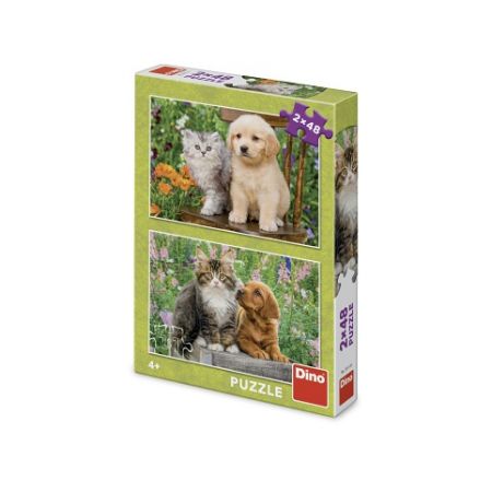 DINO Puzzle Pejsek a kočička na zahradě 2x48 dílků