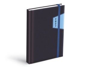 Diář denní D801 PU modrý/tmavě modrý s gumkou 2027, 14cm x 20,5cm, 7781565