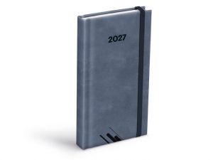 Diář denní 2027 D802 PU šedý s gumkou , 9cm x 17cm, 7781606