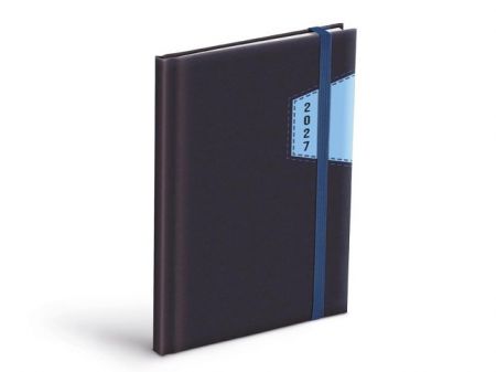 Diář týdenní 2027 T805 PU modrý/tmavě modrý s gumkou, 14,7cm x 21,2cm, 7781589