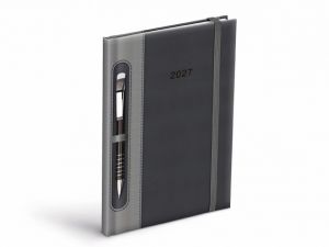 Diář týdenní 2027 T805 PU tmavě šedý/šedý - na propisku, 14,7cm x 21,2cm, 7781586