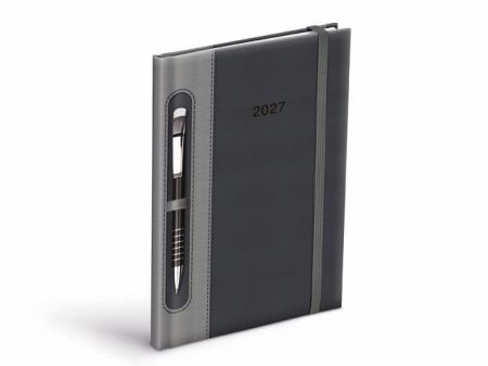 Diář týdenní 2027 T805 PU tmavě šedý/šedý - na propisku, 14,7cm x 21,2cm, 7781586