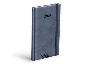Diář týdenní 2027 T806 PU šedý s gumkou , 9cm x 17cm, 7781622