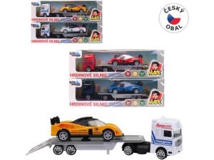 Auto přepravní se závodním autem, 18 cm