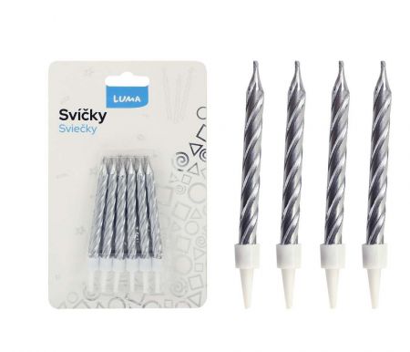 Svíčka 12ks Spirála stříbrná