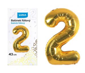 Balonek foliový č.2 ZLATÝ 43cm LUMA