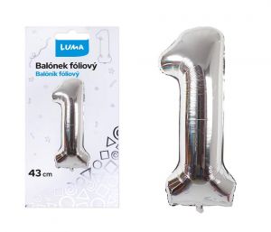 Balónek foliový č.1 STŘÍBRNÝ 43 cm LUMA