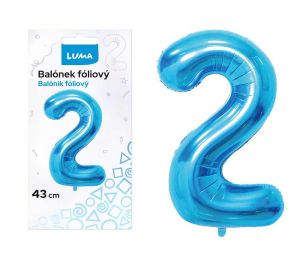 Balónek foliový č.2 MODRÝ 43 cm LUMA