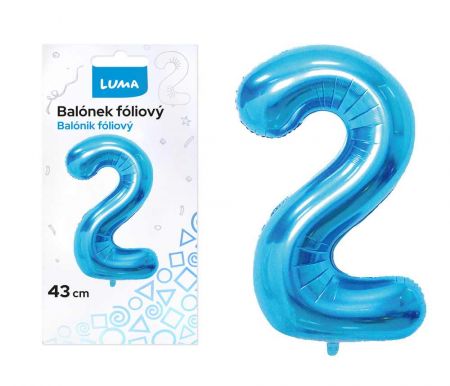 Balónek foliový č.2 MODRÝ 43 cm LUMA