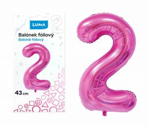 Balónek foliový č.2 RŮŽOVÝ 43 cm LUMA