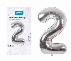 Balónek foliový č.2 STŘÍBRNÝ 43 cm LUMA