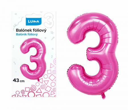 Balónek foliový č.3 RŮŽOVÝ 43 cm LUMA