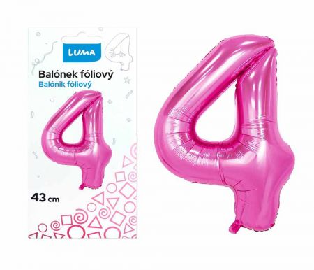 Balónek foliový č.4 RŮŽOVÝ 43 cm LUMA