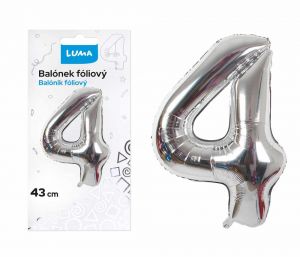 Balónek foliový č.4 STŘÍBRNÝ 43 cm LUMA