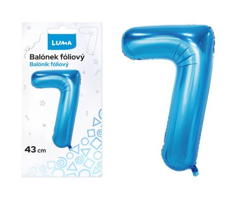 Balonek foliový č.7 MODRÝ 40cm LUMA