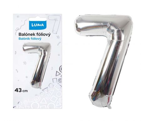 Balonek foliový č.7 STŘÍBRNÝ 43 cm LUMA