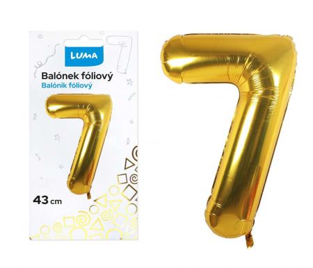 Balónek foliový č.7 ZLATÝ 43 cm LUMA