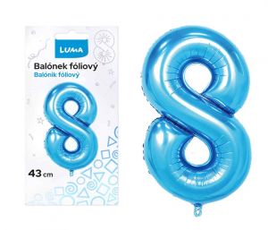Balónek foliový č.8 MODRÝ 43cm LUMA