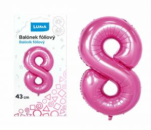 Balónek foliový č.8 RŮŽOVÝ 43 cm LUMA