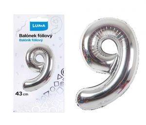 Balónek foliový č.9 STŘÍBRNÝ 43 cm LUMA