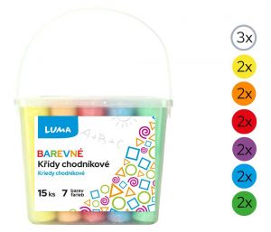 Křídy chodníkové 15ks barevné, box LUMA