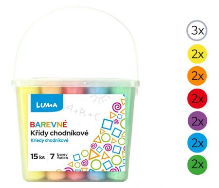 Křídy chodníkové 15ks barevné, box LUMA