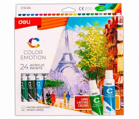 Barvy akrylové sada DELI 24 barev, 12ml EC12-24