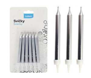 Svíčka 12ks, METAL stříbrná LUMA